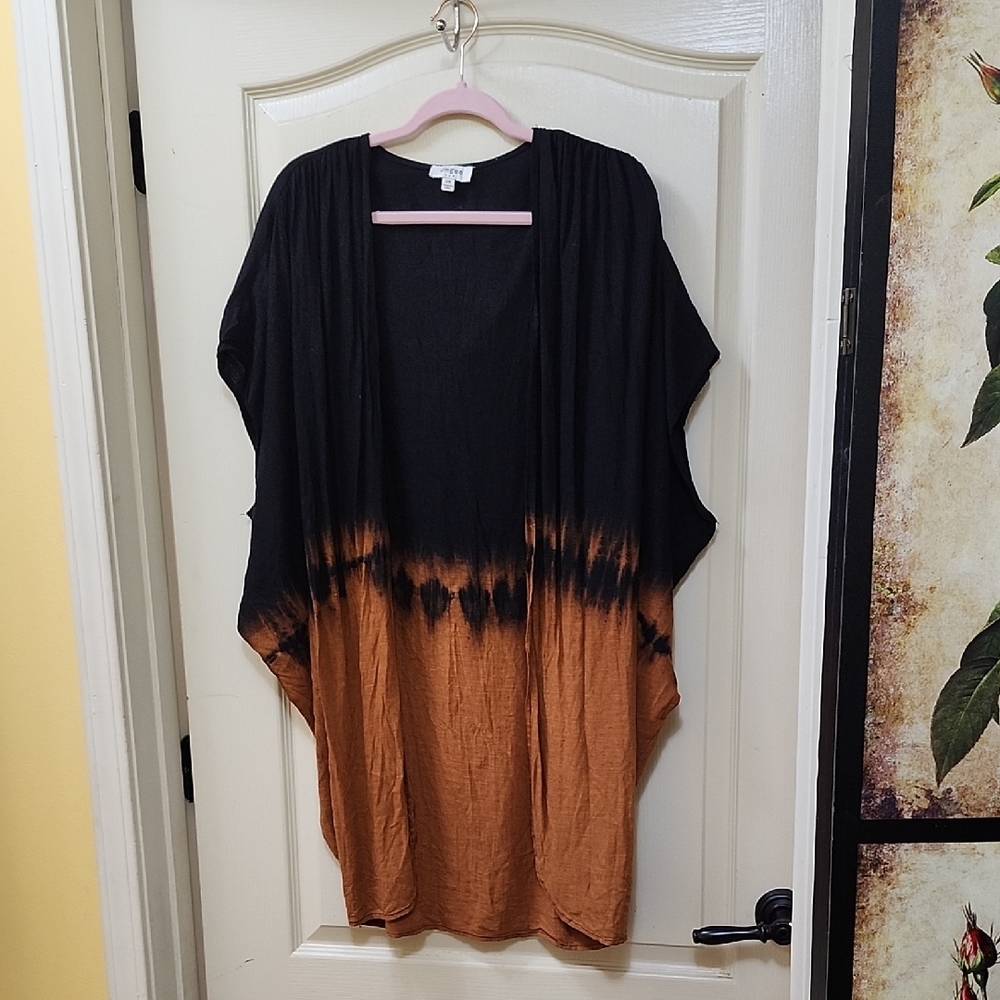 UMGEE BLACK and ORANGE OMBRE TIE-DYE KIMONO CARDIGAN